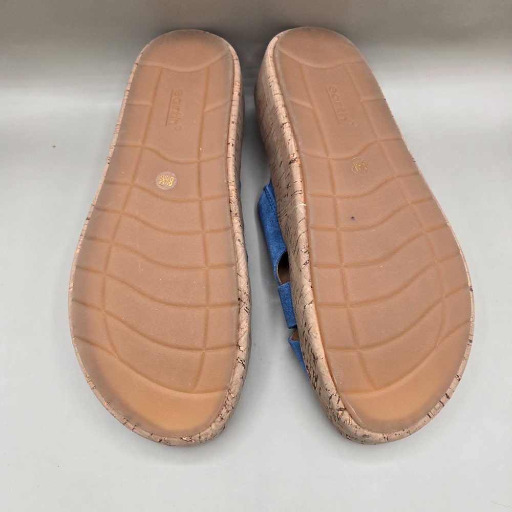 Earth Scout Blue Suede Slip On 8.5 M Sandals Cork Chunky Comfort Boho Minimal - Picture 6 of 7